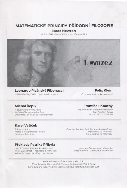 Matematické principy přírodní filozofie: úplný překlad první knihy / Isaac Newton - obálka knihy